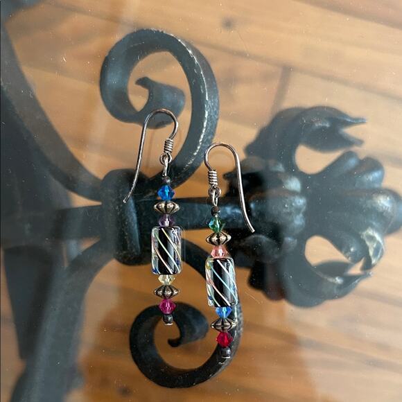 Vintage Fineline Studio Handblown Glass Earrings, Sterling Silver Hooks - Picture 5 of 10